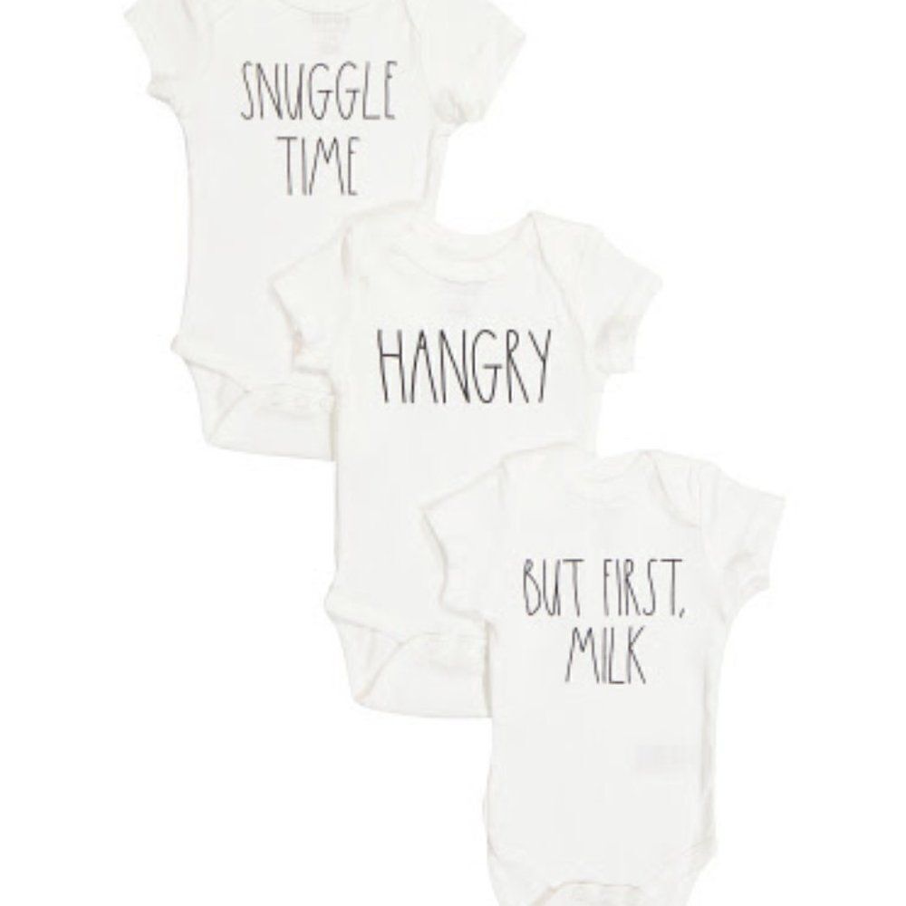 RAE DUNN Newborn 3pk Text Bodysuit Set